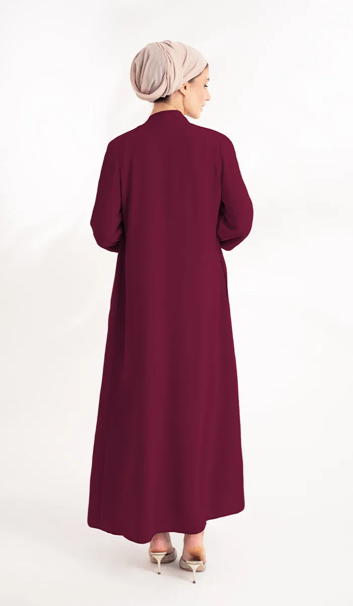 Sebil Modest Long Open Front Duster Jacket - Maroon