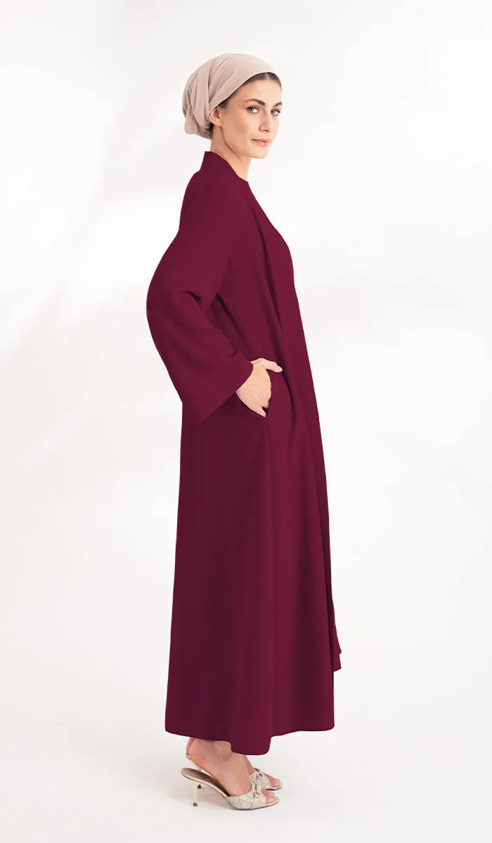 Sebil Modest Long Open Front Duster Jacket - Maroon