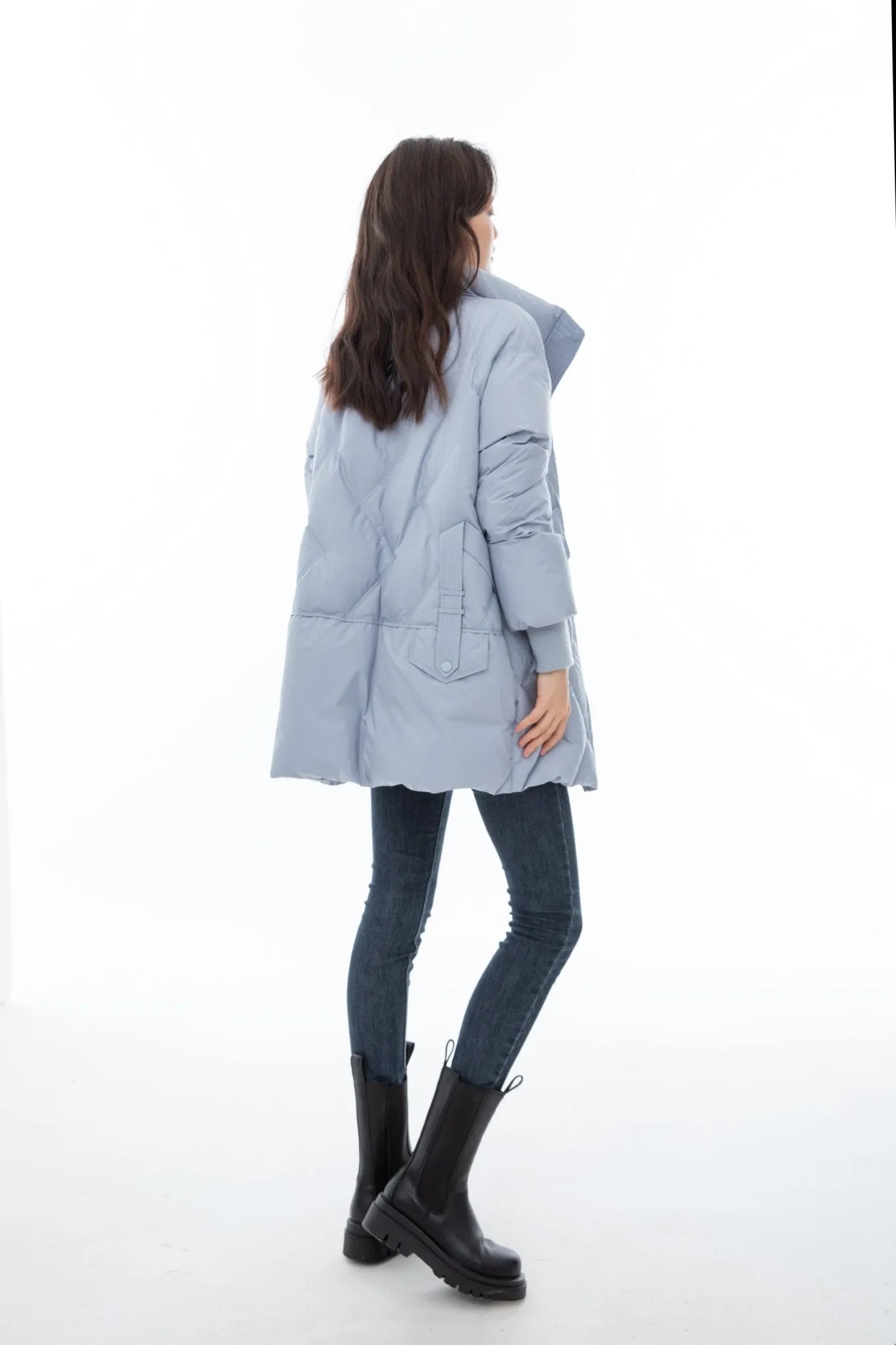 Shadow Blue Puffer Trench Goose Down Jacket