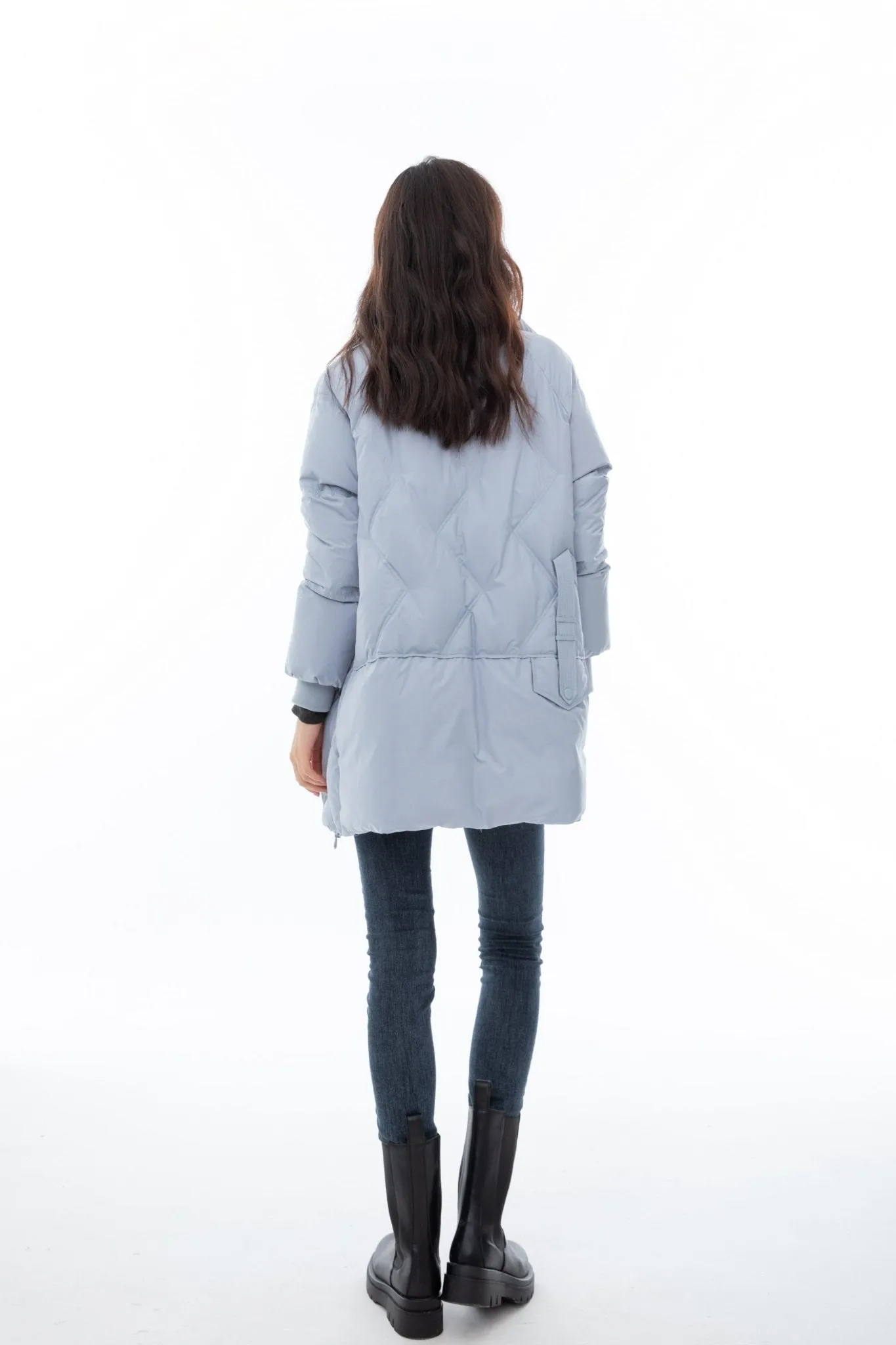 Shadow Blue Puffer Trench Goose Down Jacket