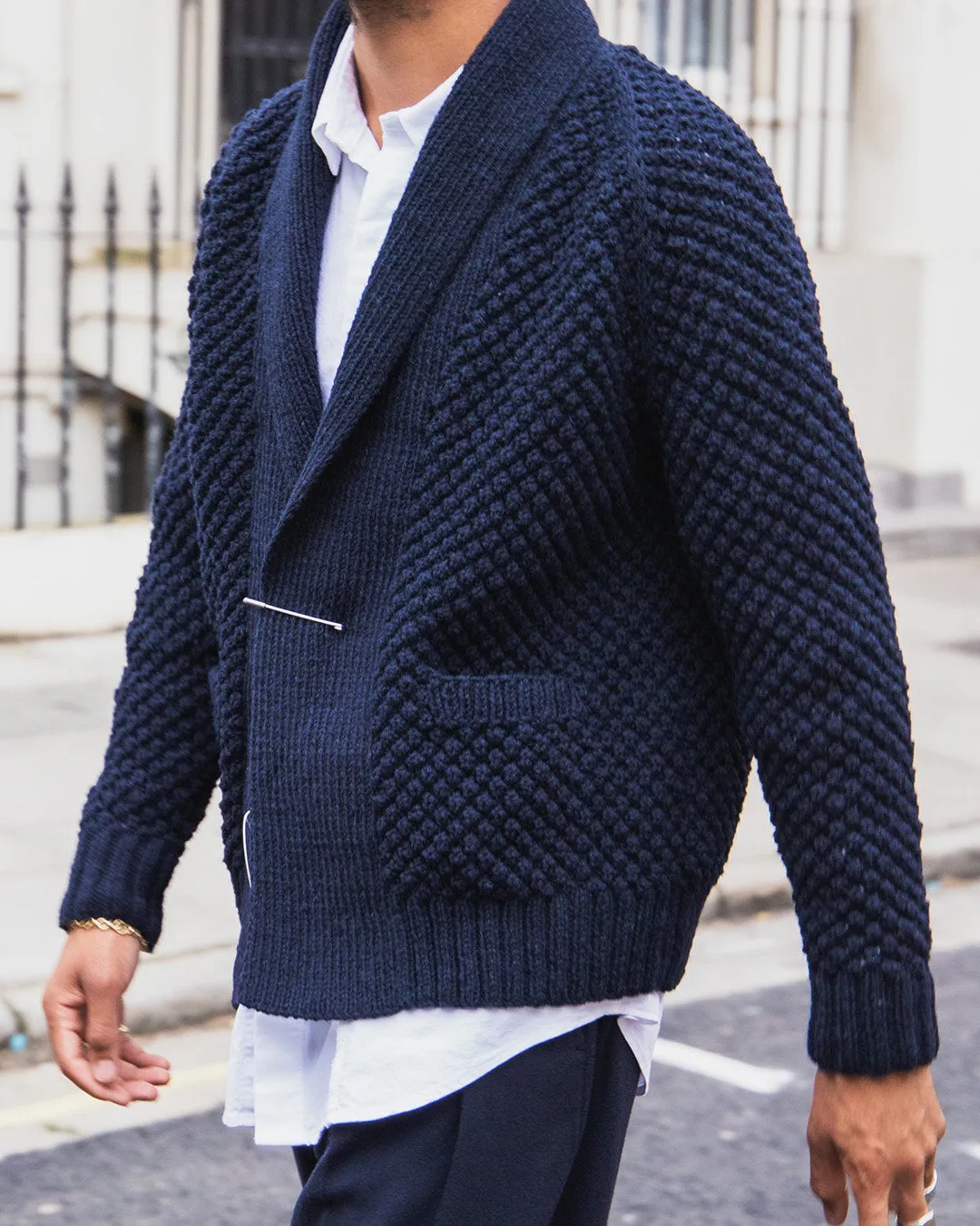 Shawl Collar Popcorn Jacket – Navy