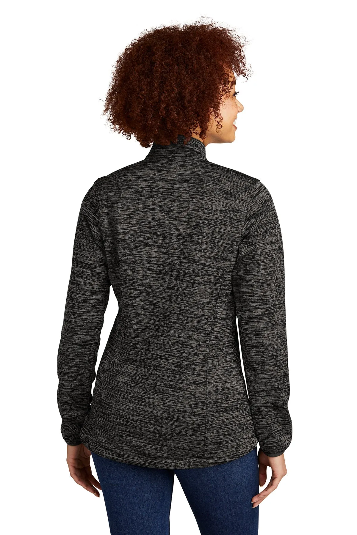 Sport-Tek Ladies PosiCharge Electric Heather Branded Soft Shell Jackets, Grey-Black Electric