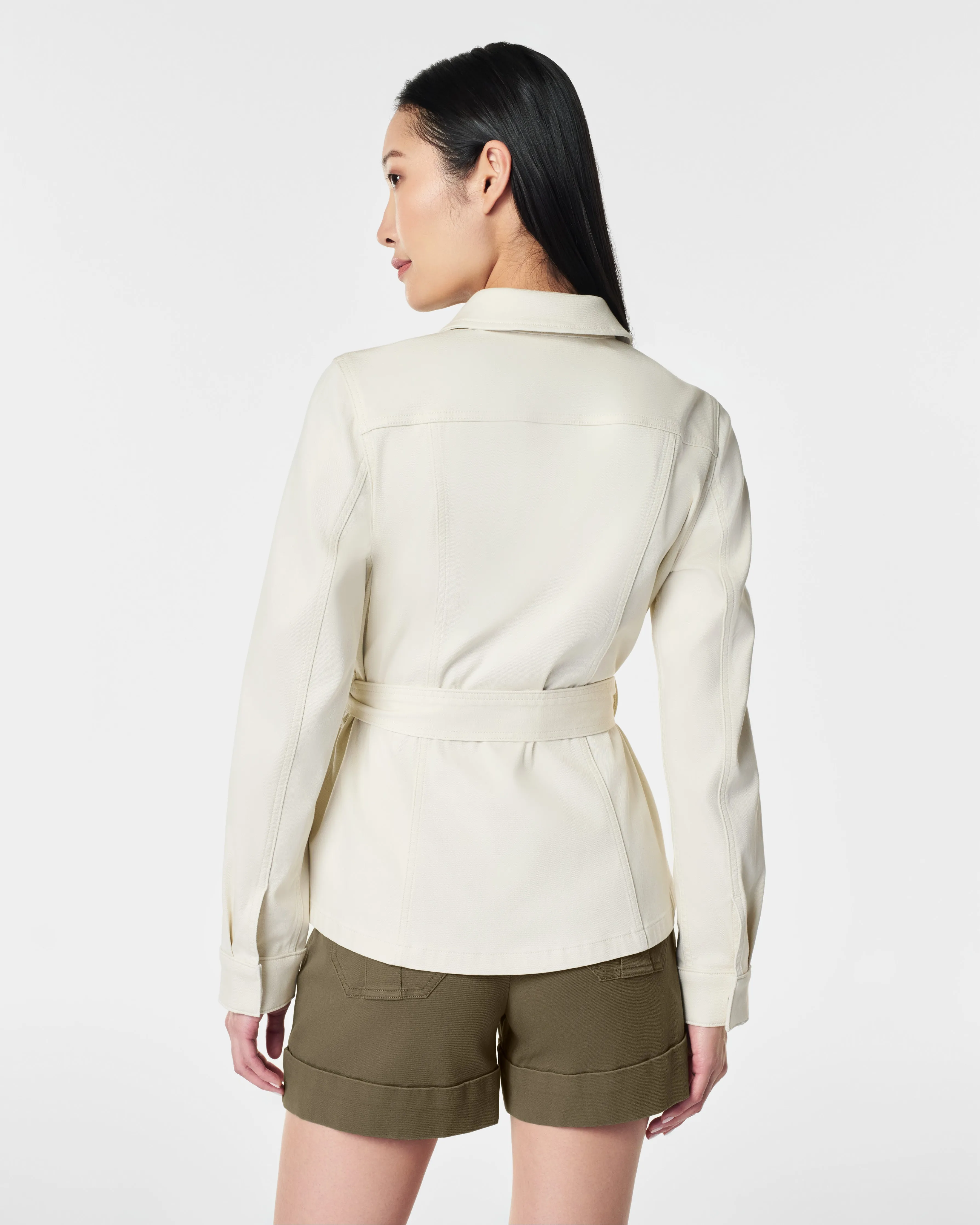 Stretch Twill Tie-Front Shirt Jacket