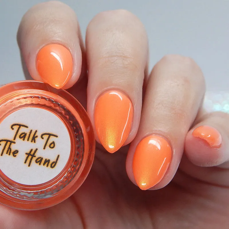 Talk to the Hand - neon orange shimmer nail polish