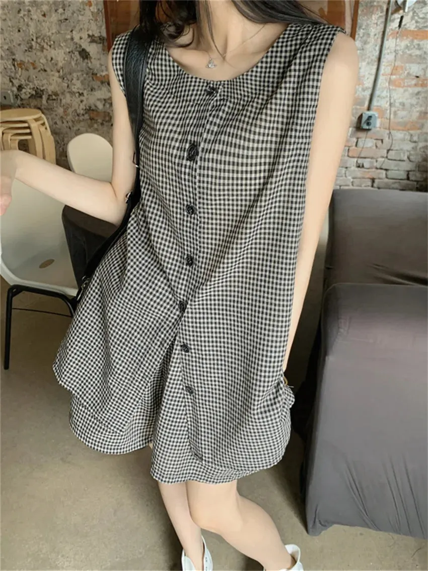 TAVIMART  -  Minimalist Women Two Pieces Suits Chic Office Lady Vest Coats Plaid Wide Leg Shorts Loose Work Wear Elegant Set