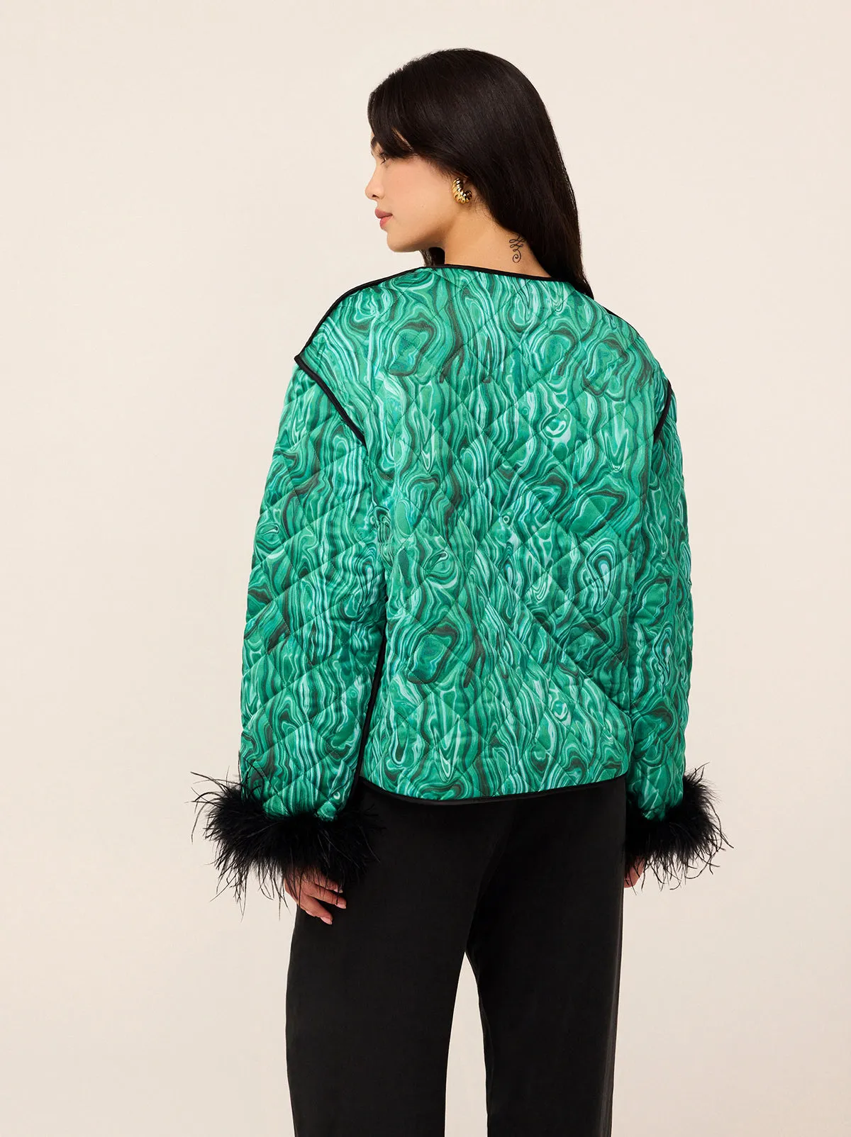 Theodora Green Malachite Print Quilted Jacket