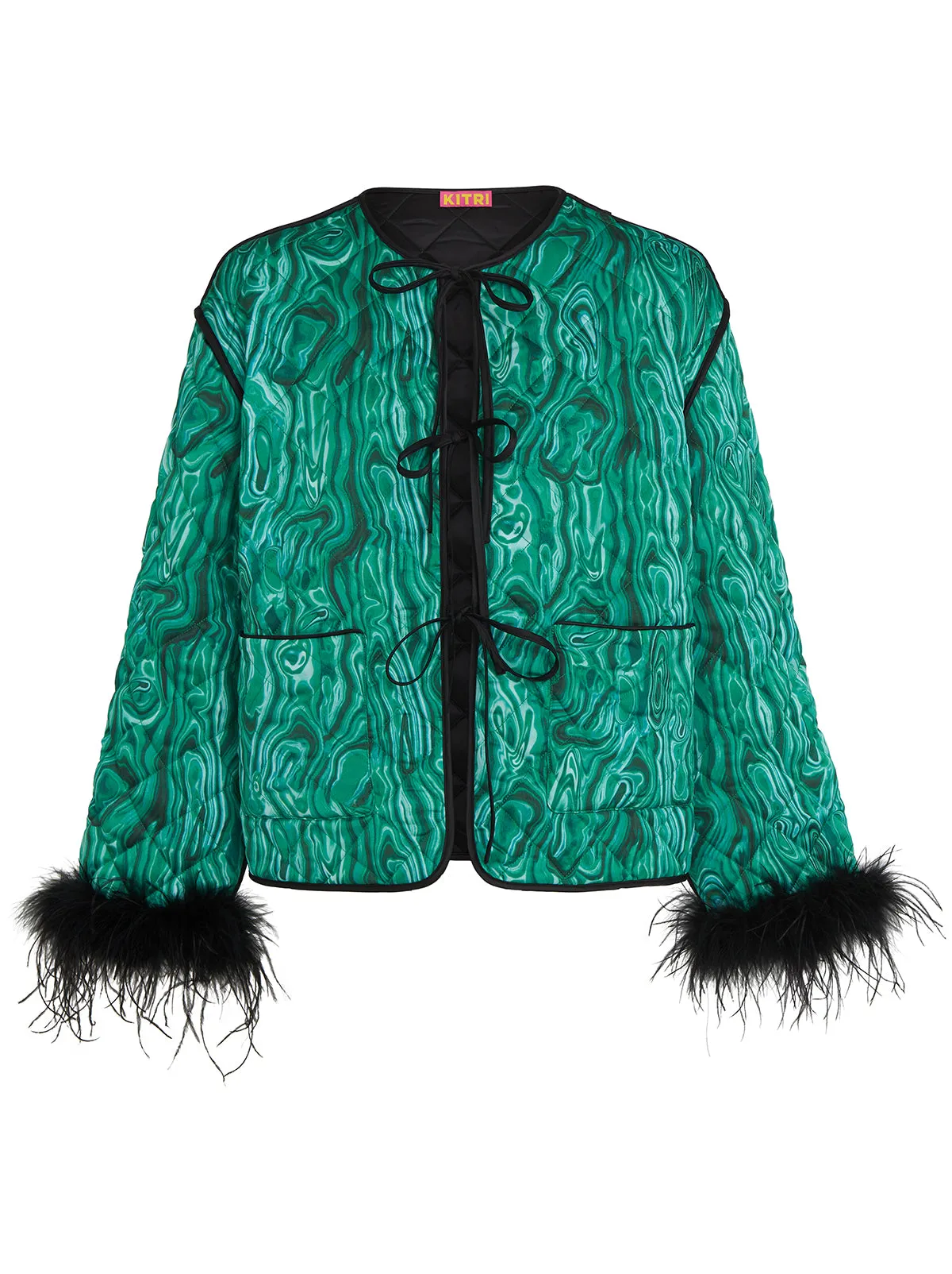 Theodora Green Malachite Print Quilted Jacket