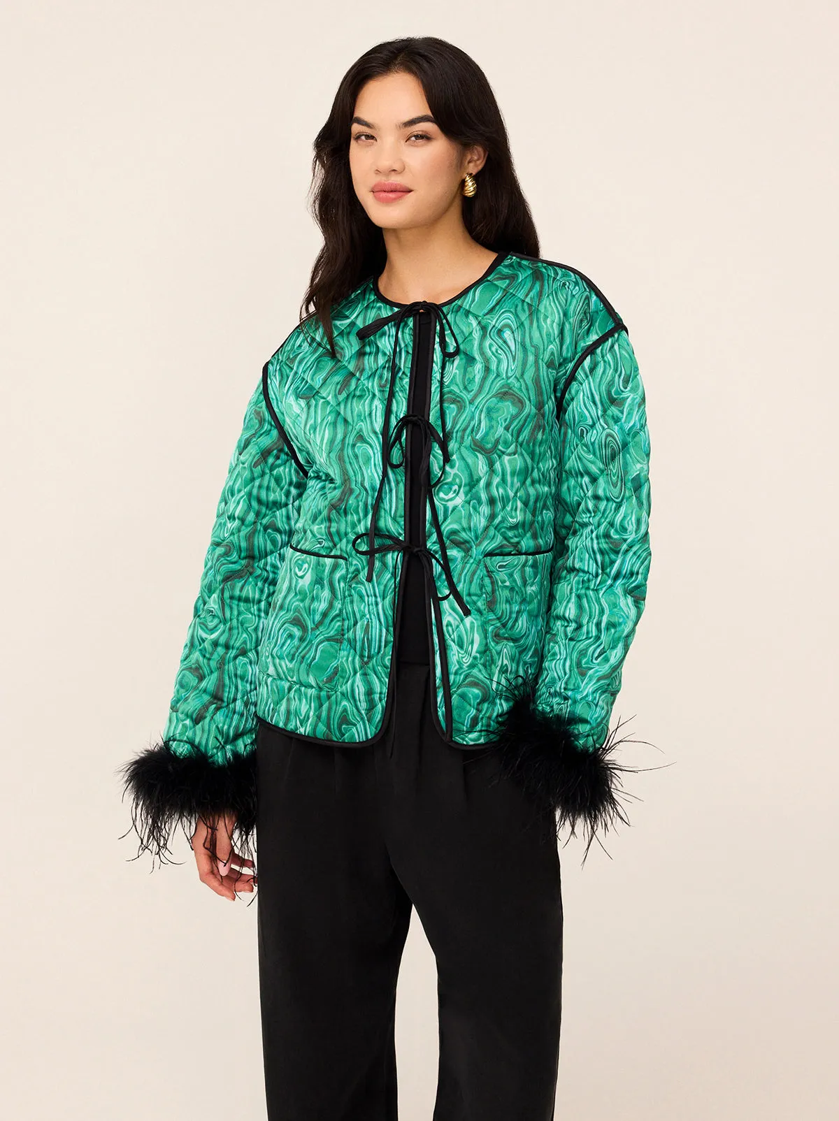 Theodora Green Malachite Print Quilted Jacket