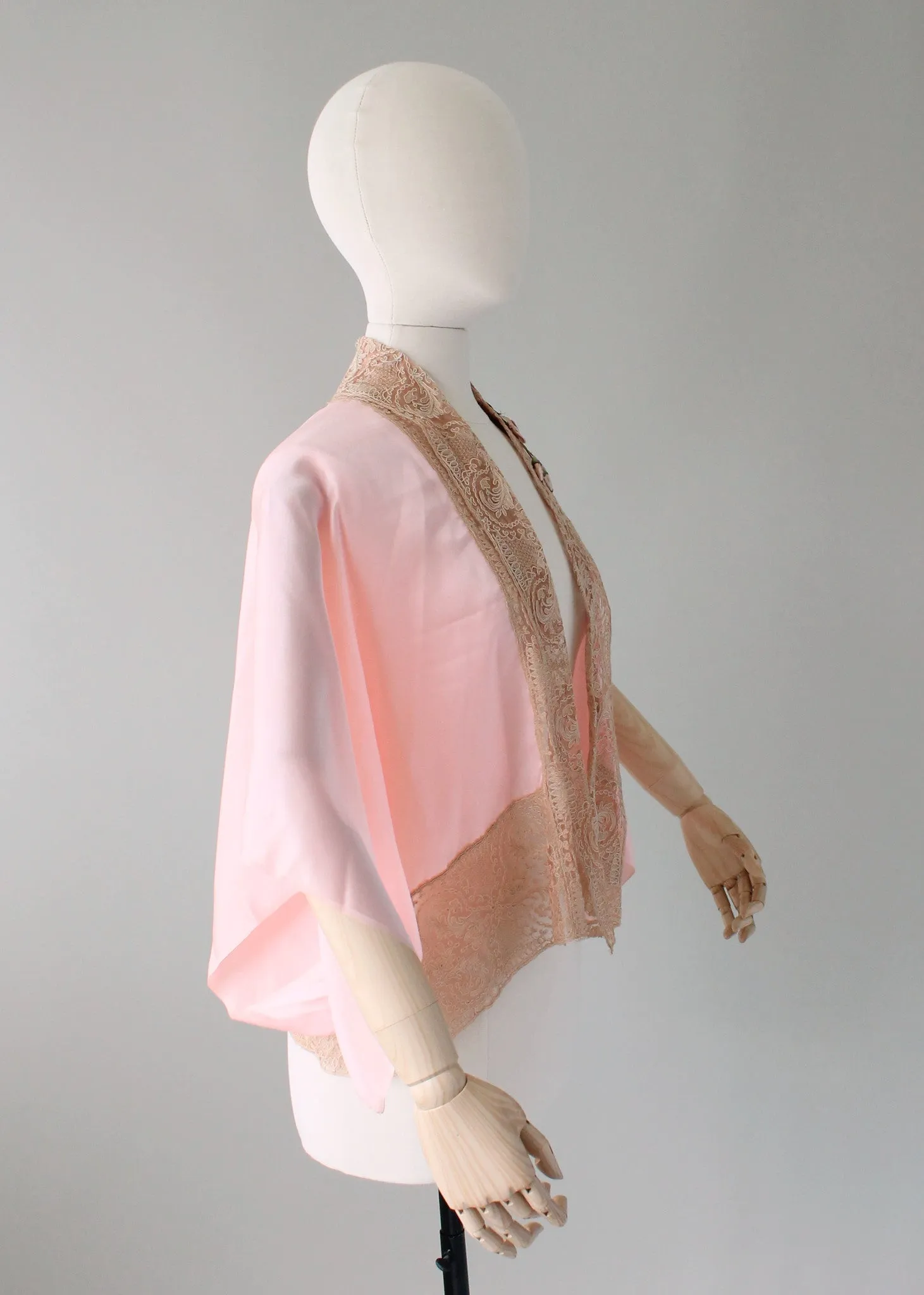 Vintage 1920s Pink Silk and Lace Kimono Style Jacket