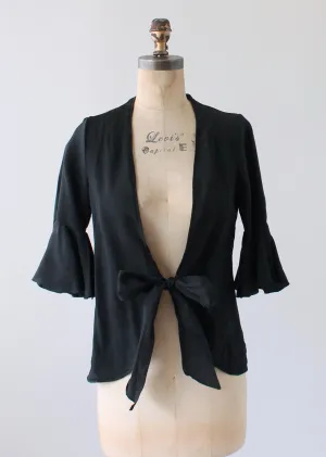 Vintage 1930s Black Crepe Tie Front Jacket