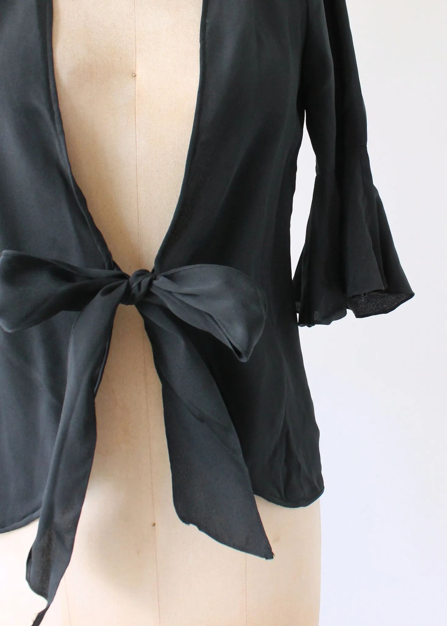 Vintage 1930s Black Crepe Tie Front Jacket