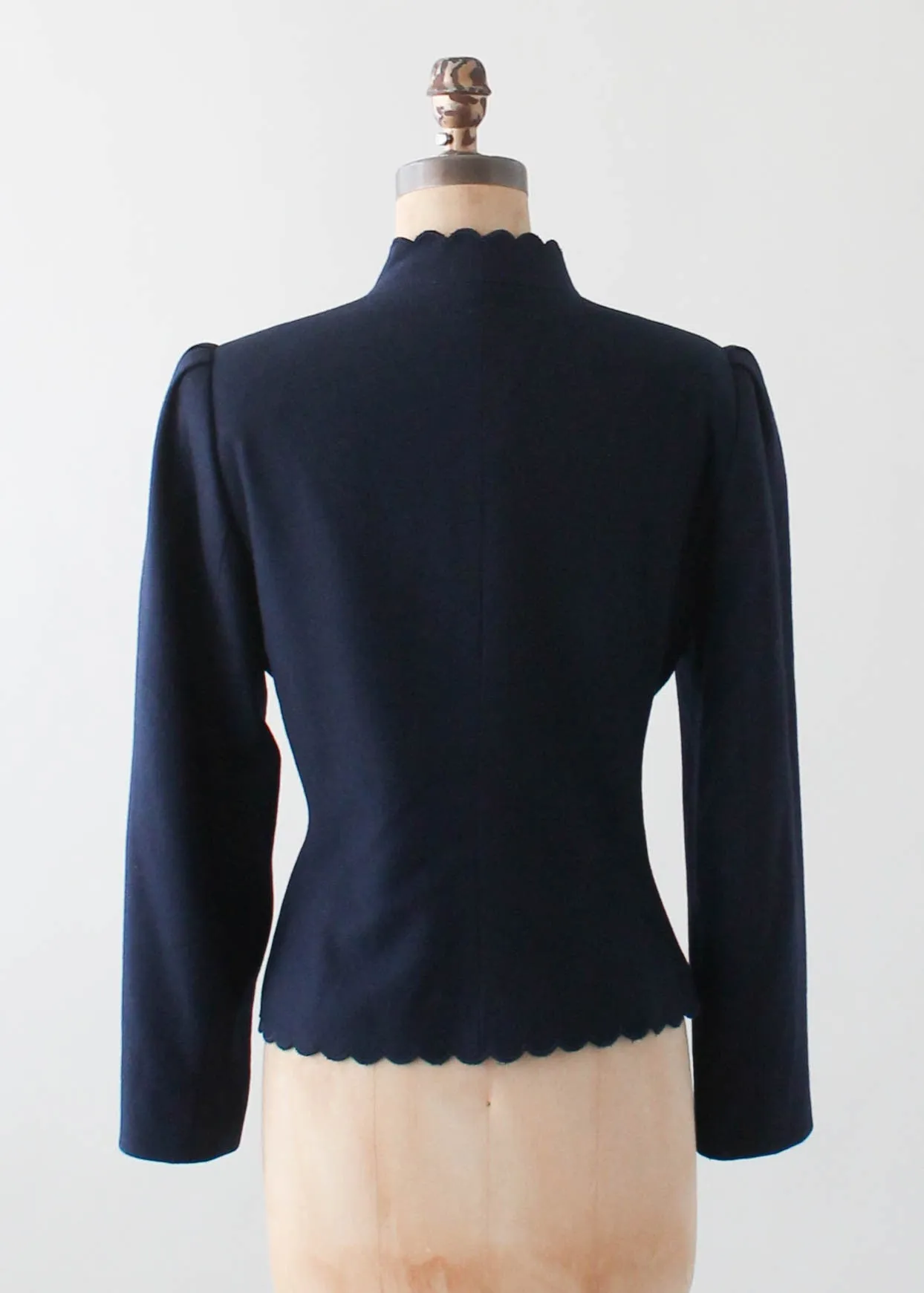 Vintage 1970s Scalloped Navy Wool Jacket