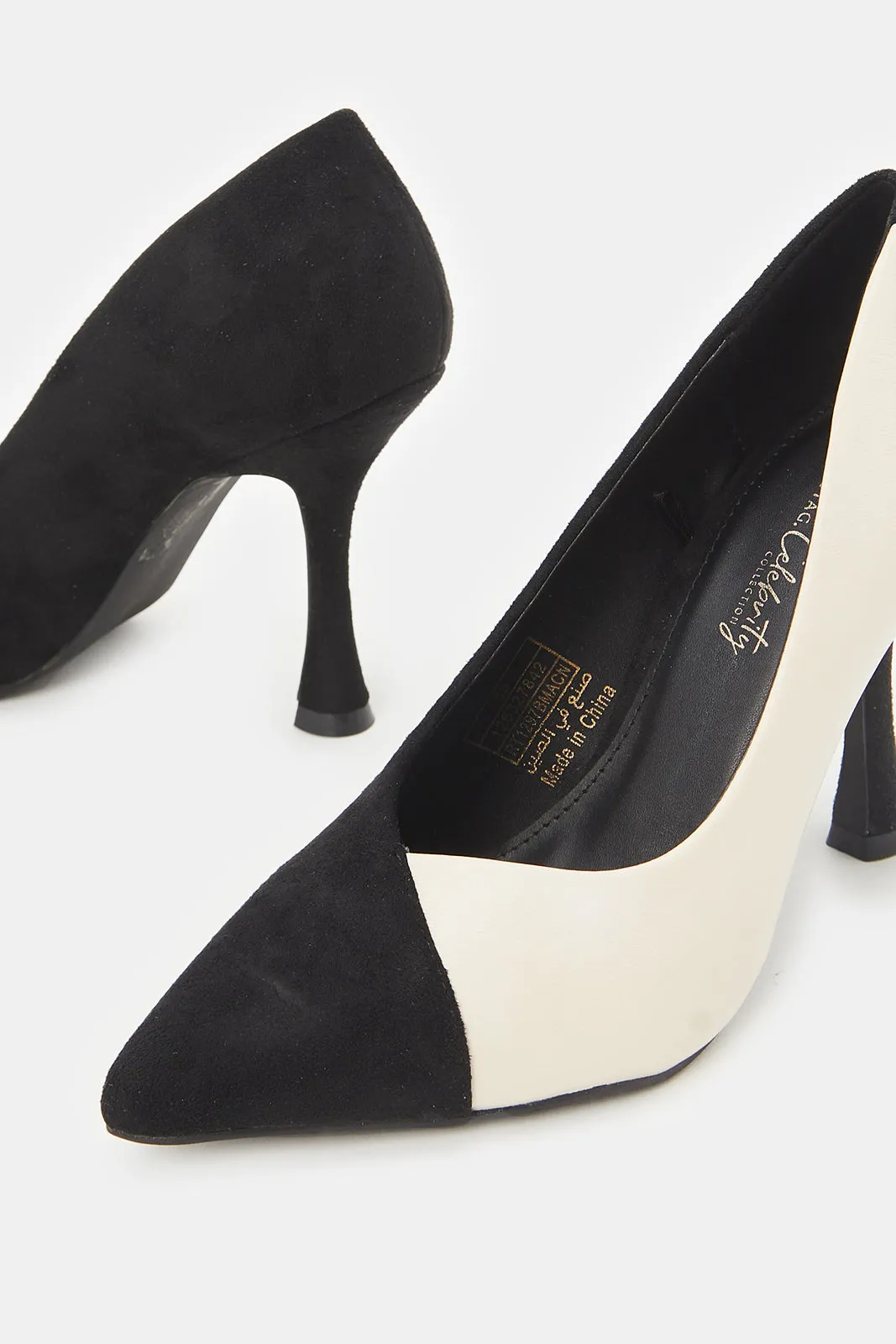 Women Black And Beige Court Shoes