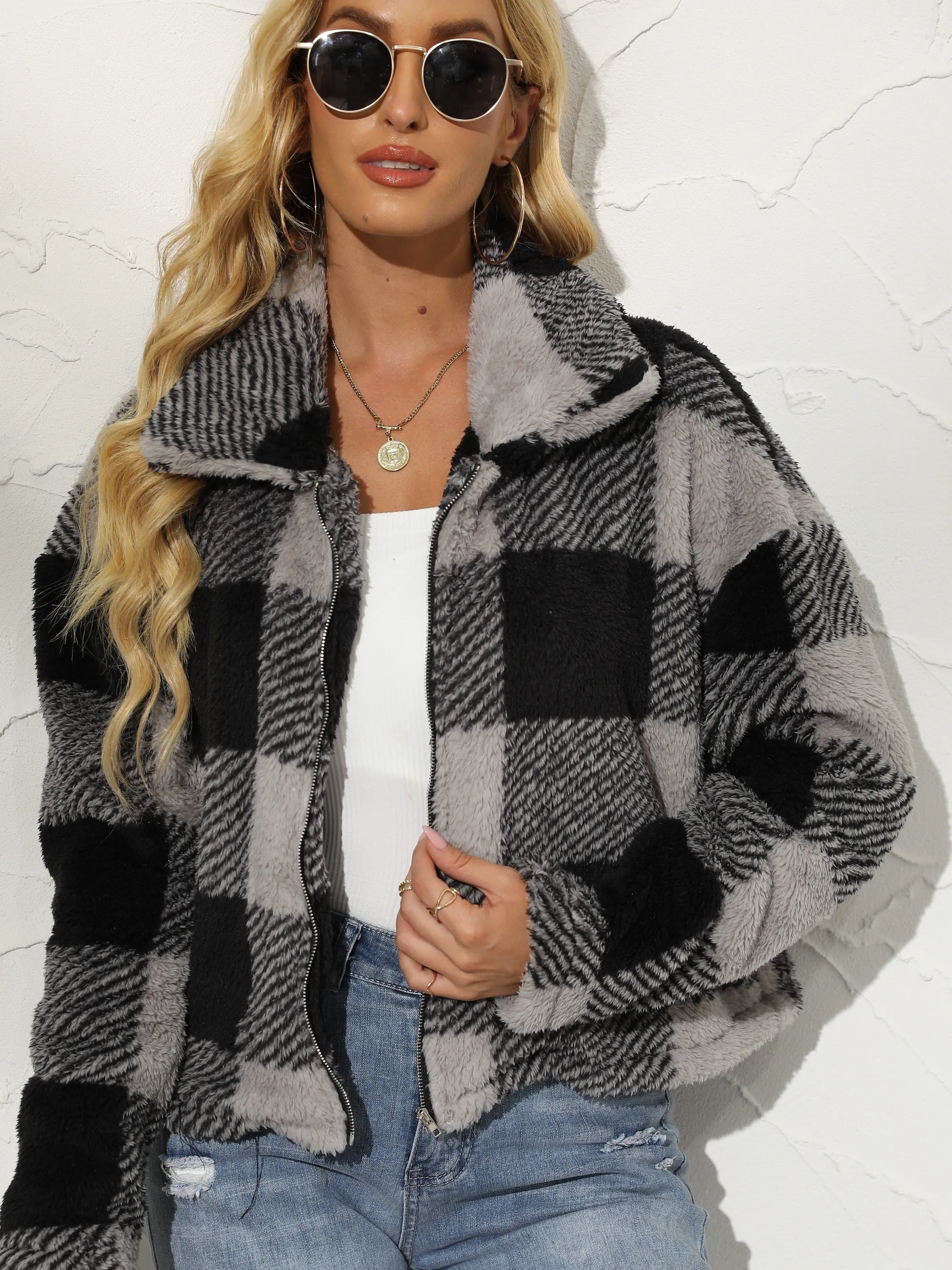 Women's Outwear Plaid Blouses Flannel Long Sleeve Lapel Button Down Shirt Quilted Lined Jacket