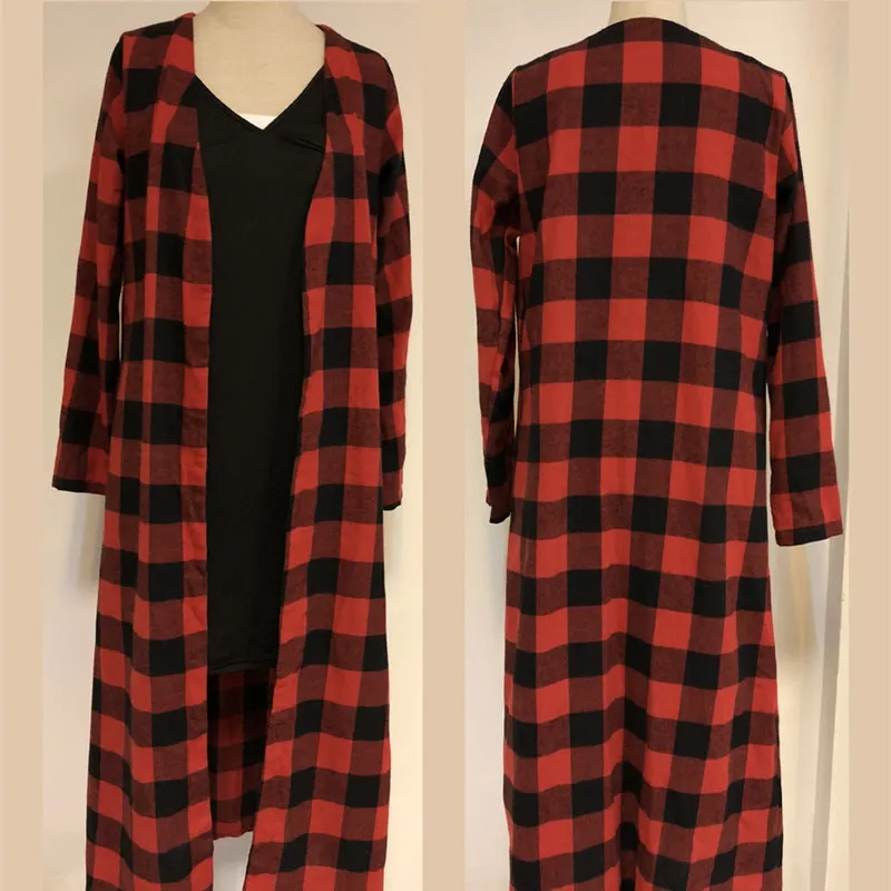 Women’s Plaid Cardigan Coat Casual Long Sleeve Duster Coat